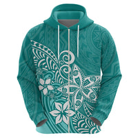 Polynesia Hoodie Plumeria Teal Curves - Wonder Print Shop