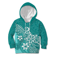 Polynesia Kid Hoodie Plumeria Teal Curves - Wonder Print Shop