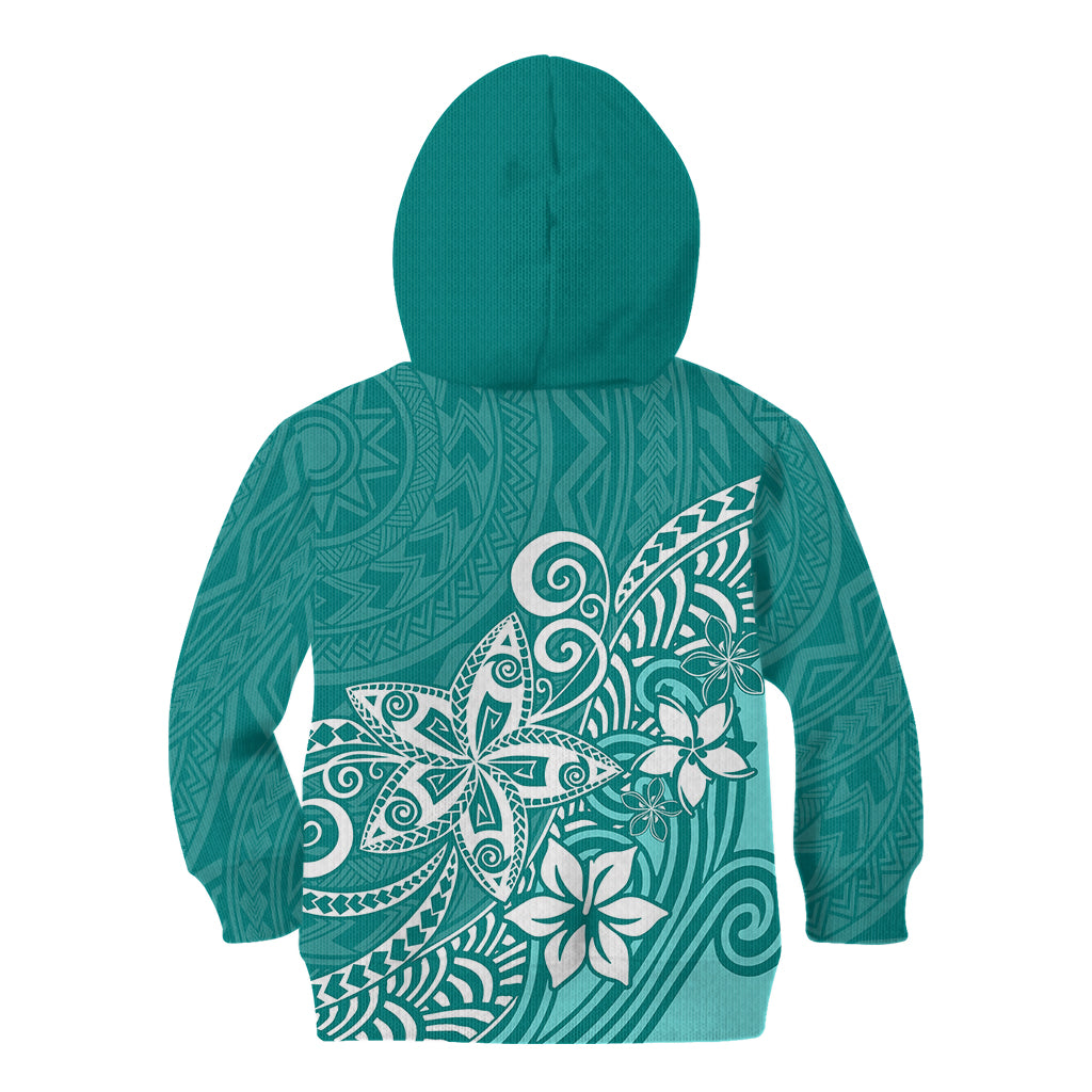 Polynesia Kid Hoodie Plumeria Teal Curves - Wonder Print Shop