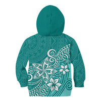 Polynesia Kid Hoodie Plumeria Teal Curves - Wonder Print Shop