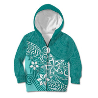 Polynesia Kid Hoodie Plumeria Teal Curves - Wonder Print Shop