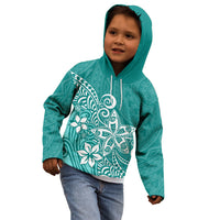 Polynesia Kid Hoodie Plumeria Teal Curves - Wonder Print Shop