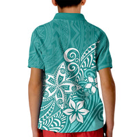 Polynesia Kid Polo Shirt Plumeria Teal Curves - Wonder Print Shop
