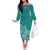 Polynesia Off The Shoulder Long Sleeve Dress Plumeria Teal Curves - Wonder Print Shop