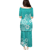 Polynesia Puletasi Plumeria Teal Curves - Wonder Print Shop