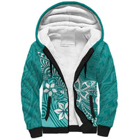 Polynesia Sherpa Hoodie Plumeria Teal Curves - Wonder Print Shop