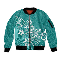 Polynesia Sleeve Zip Bomber Jacket Plumeria Teal Curves - Wonder Print Shop