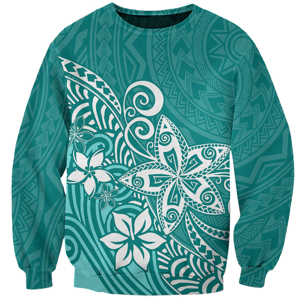 Polynesia Sweatshirt Plumeria Teal Curves - Wonder Print Shop