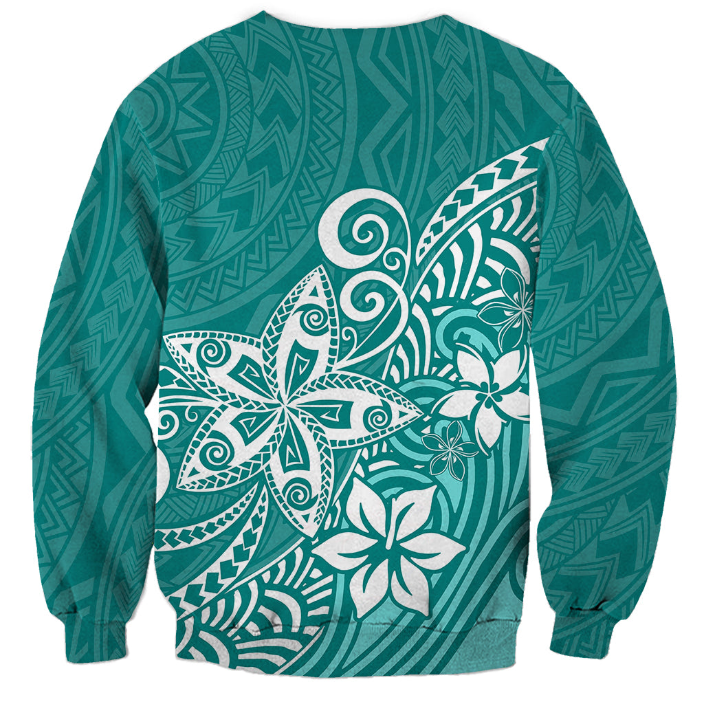 Polynesia Sweatshirt Plumeria Teal Curves - Wonder Print Shop