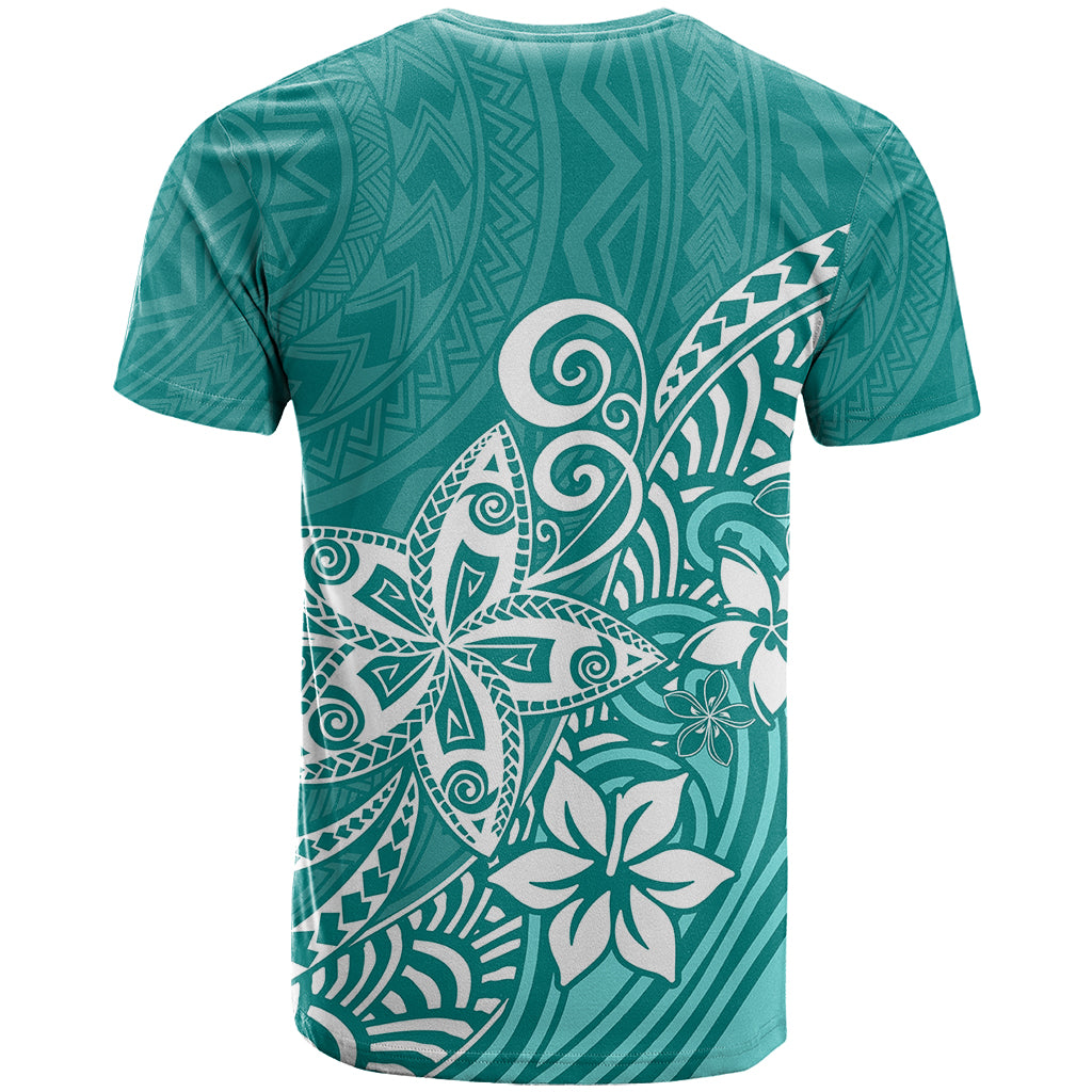 Polynesia T Shirt Plumeria Teal Curves - Wonder Print Shop