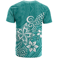 Polynesia T Shirt Plumeria Teal Curves - Wonder Print Shop