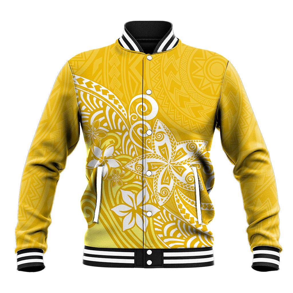 Polynesia Baseball Jacket Plumeria Yellow Curves LT7 - Wonder Print Shop