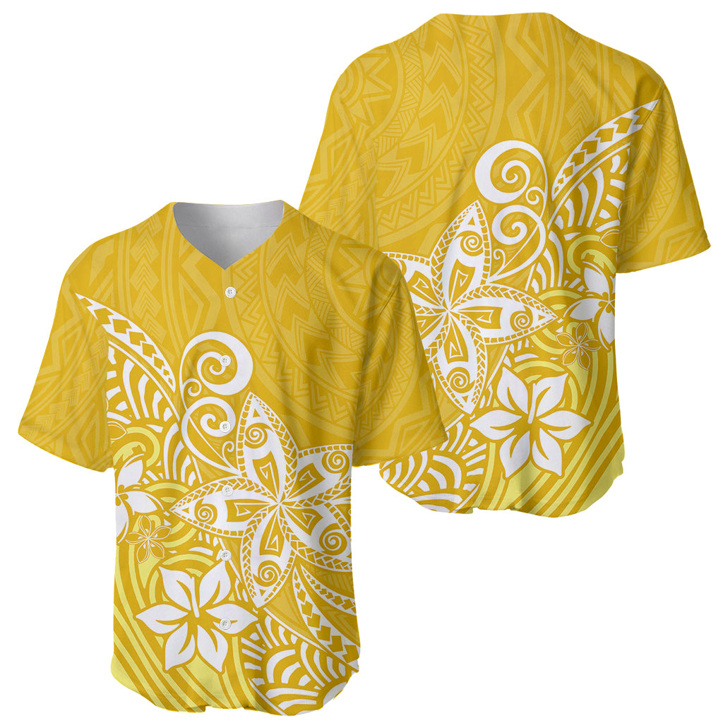 Polynesia Baseball Jersey Plumeria Yellow Curves LT7 - Wonder Print Shop