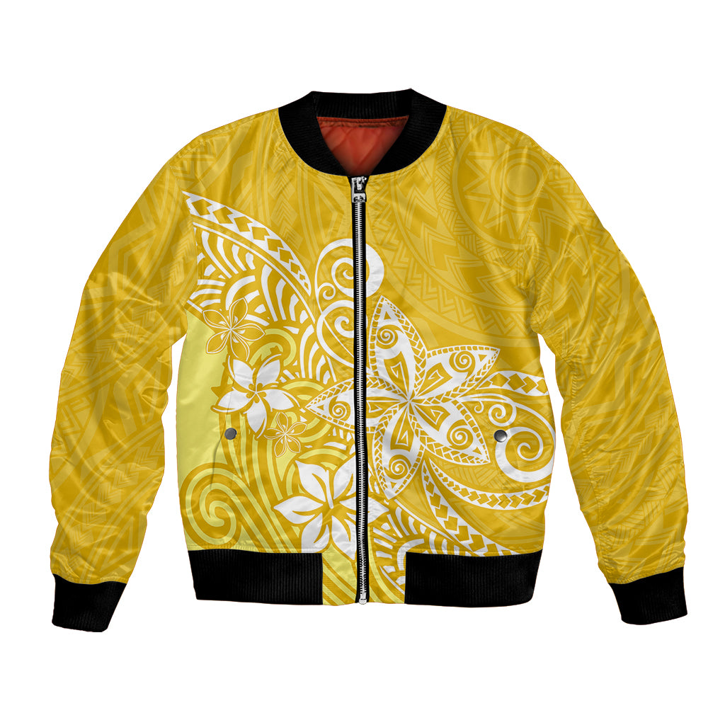 Polynesia Bomber Jacket Plumeria Yellow Curves LT7 - Wonder Print Shop