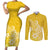 Polynesia Couples Matching Short Sleeve Bodycon Dress and Long Sleeve Button Shirts Plumeria Yellow Curves LT7 - Wonder Print Shop