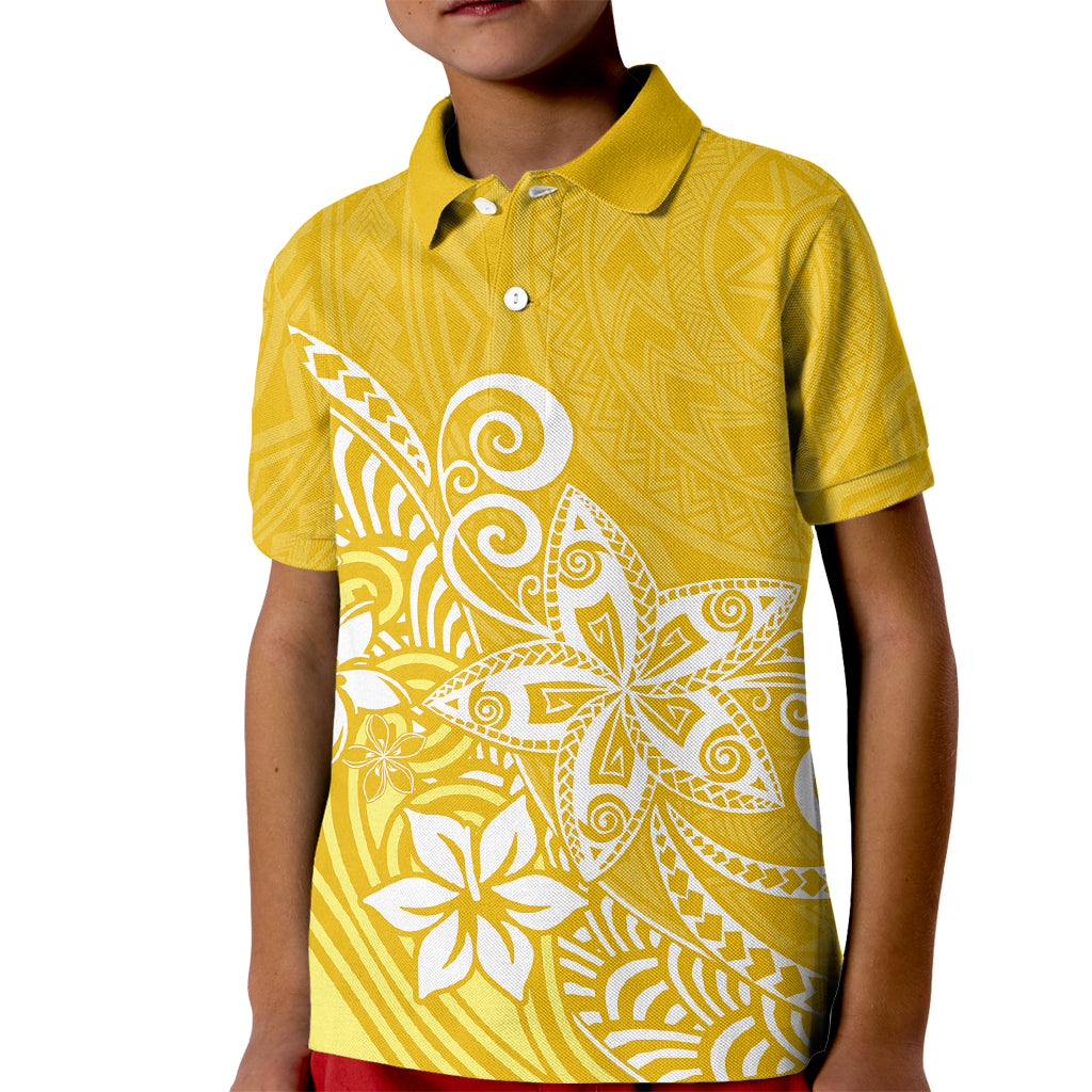 Polynesia Kid Polo Shirt Plumeria Yellow Curves - Wonder Print Shop