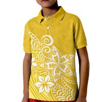 Polynesia Kid Polo Shirt Plumeria Yellow Curves - Wonder Print Shop