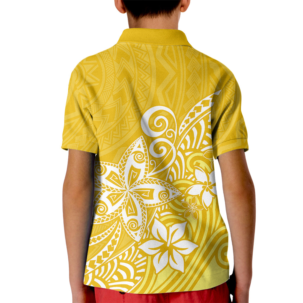 Polynesia Kid Polo Shirt Plumeria Yellow Curves - Wonder Print Shop