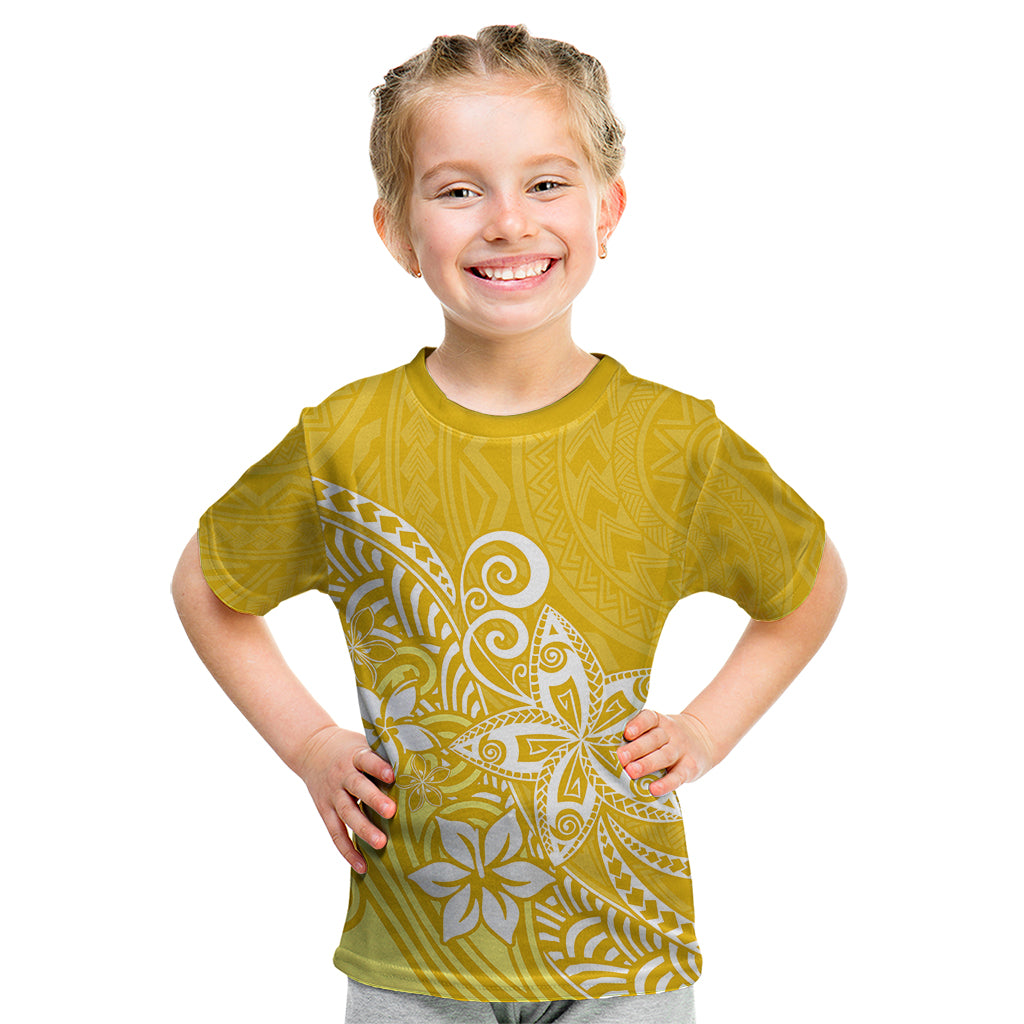 Polynesia Kid T Shirt Plumeria Yellow Curves - Wonder Print Shop