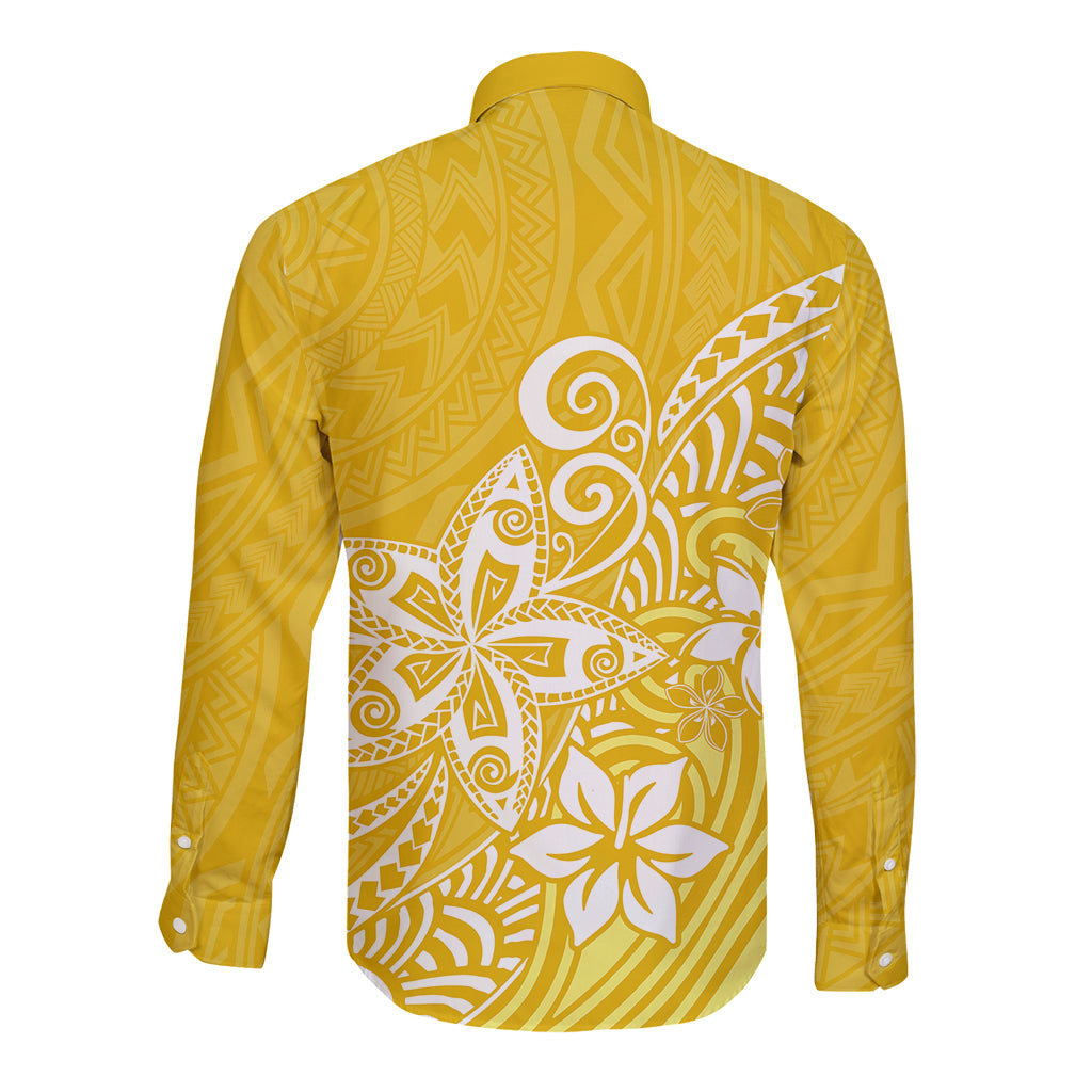 Polynesia Long Sleeve Button Shirt Plumeria Yellow Curves - Wonder Print Shop