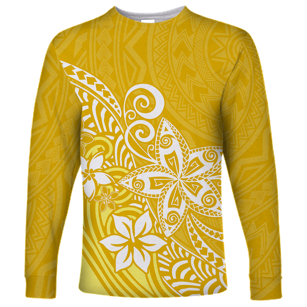 Polynesia Long Sleeve Shirt Plumeria Yellow Curves - Wonder Print Shop