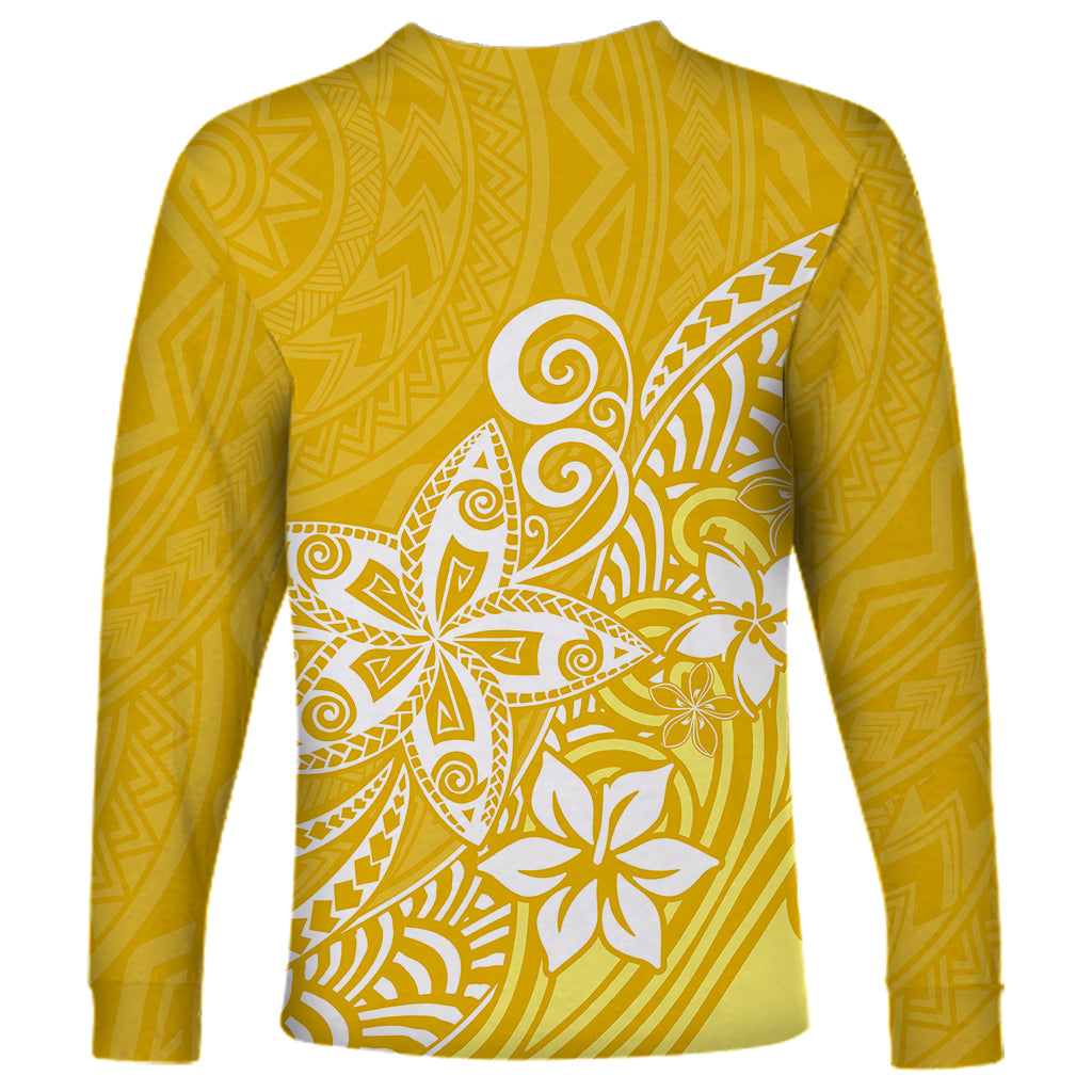 Polynesia Long Sleeve Shirt Plumeria Yellow Curves - Wonder Print Shop