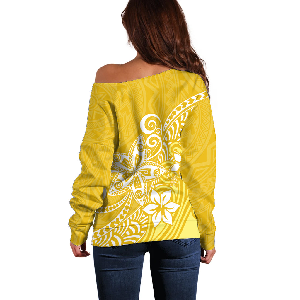 Polynesia Off Shoulder Sweater Plumeria Yellow Curves - Wonder Print Shop
