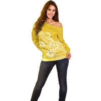 Polynesia Off Shoulder Sweater Plumeria Yellow Curves - Wonder Print Shop
