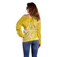 Polynesia Off Shoulder Sweater Plumeria Yellow Curves - Wonder Print Shop