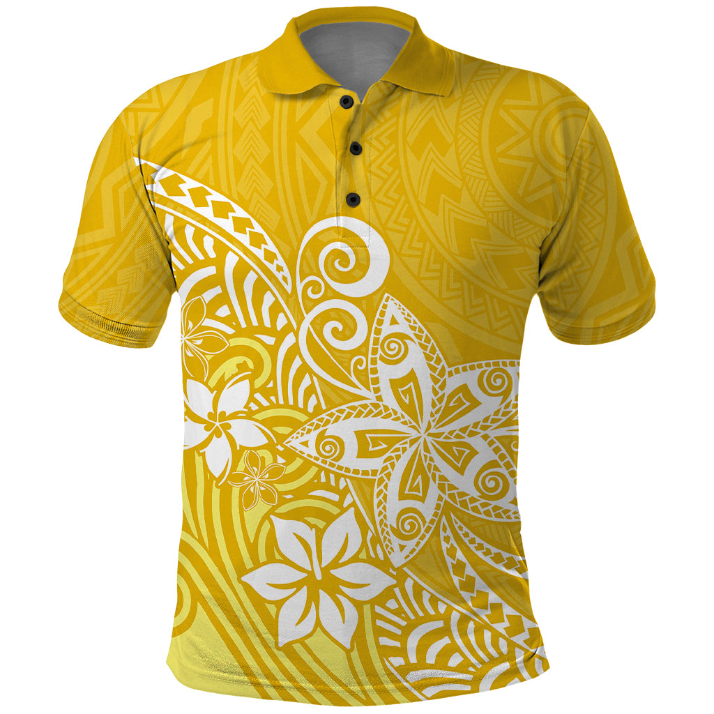 Polynesia Polo Shirt Plumeria Yellow Curves - Wonder Print Shop