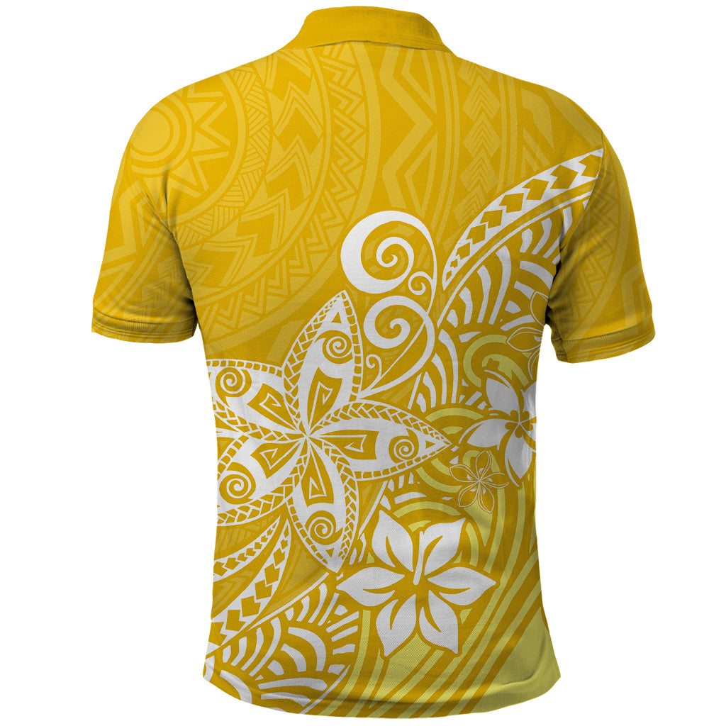 Polynesia Polo Shirt Plumeria Yellow Curves - Wonder Print Shop