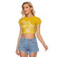 Polynesia Raglan Cropped T Shirt Plumeria Yellow Curves - Wonder Print Shop