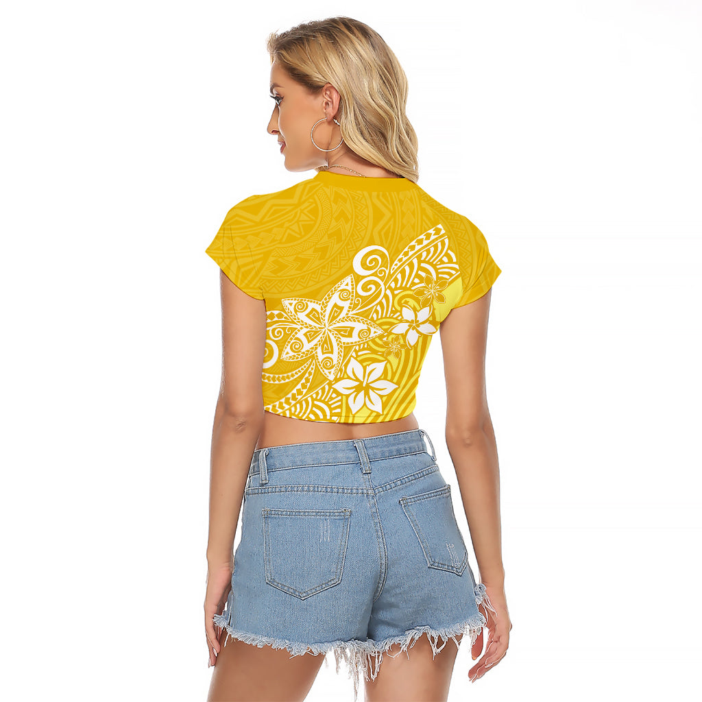 Polynesia Raglan Cropped T Shirt Plumeria Yellow Curves - Wonder Print Shop