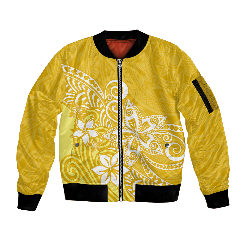 Polynesia Sleeve Zip Bomber Jacket Plumeria Yellow Curves - Wonder Print Shop