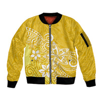 Polynesia Sleeve Zip Bomber Jacket Plumeria Yellow Curves - Wonder Print Shop