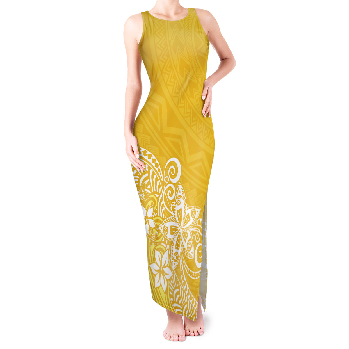 Polynesia Tank Maxi Dress Plumeria Yellow Curves - Wonder Print Shop