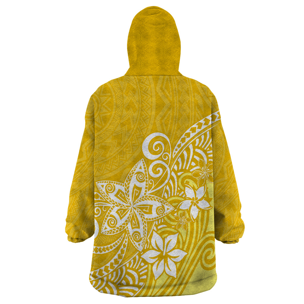 Polynesia Wearable Blanket Hoodie Plumeria Yellow Curves - Wonder Print Shop
