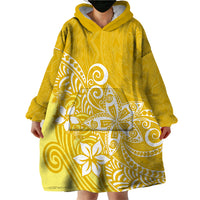 Polynesia Wearable Blanket Hoodie Plumeria Yellow Curves - Wonder Print Shop