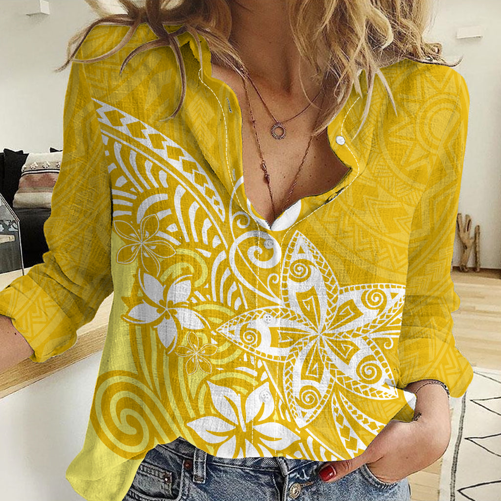 Polynesia Women Casual Shirt Plumeria Yellow Curves - Wonder Print Shop