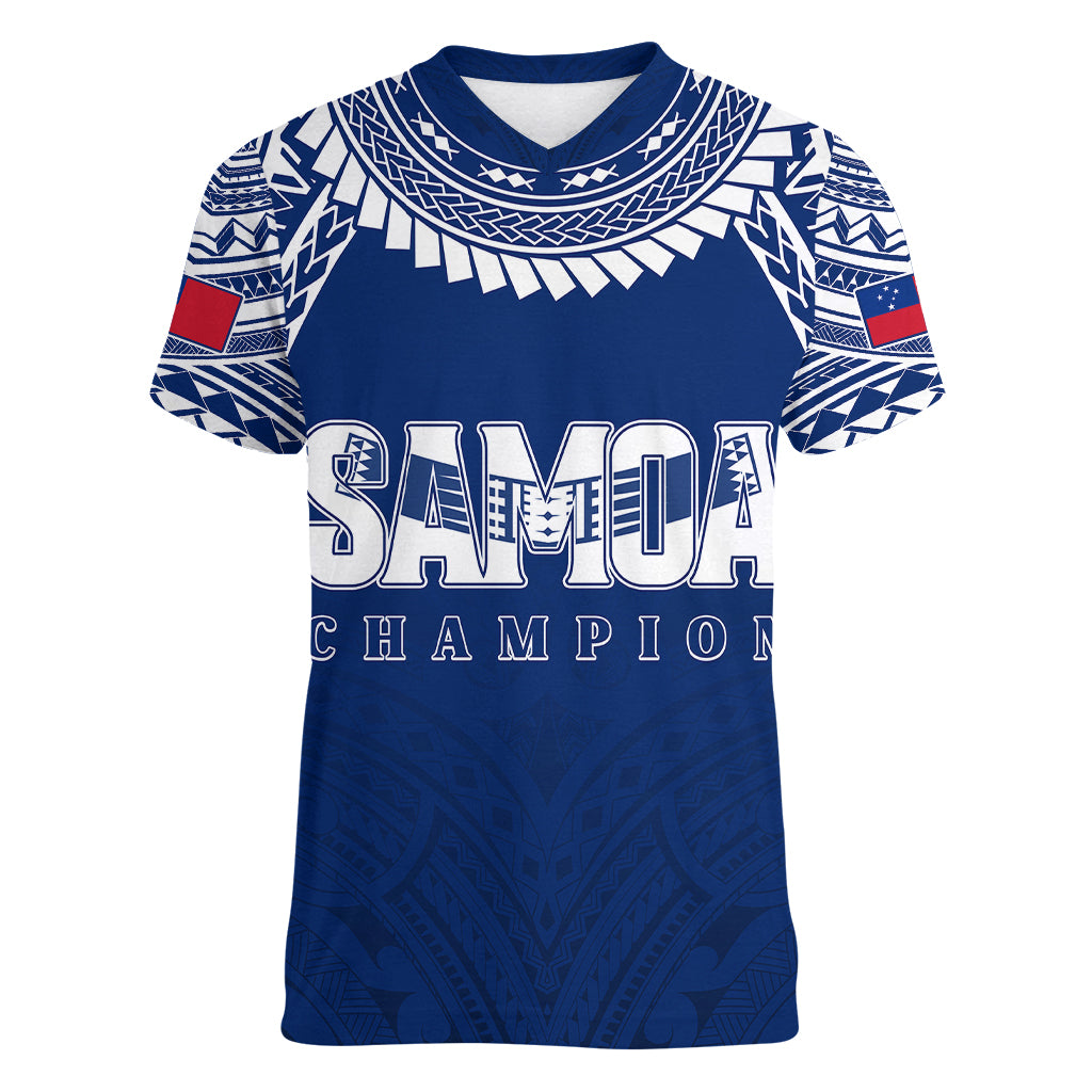 Personalised Samoa Rugby Women V Neck T Shirt WC 2023 Champions - Wonder Print Shop