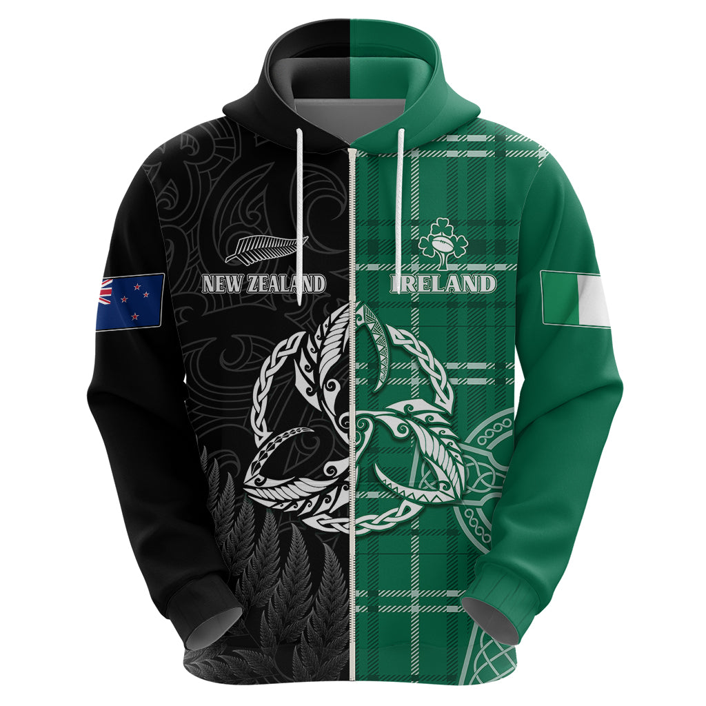 Personalised New Zealand Mix Ireland Rugby Hoodie Celtic Knot Mix Silver Ferns - Wonder Print Shop