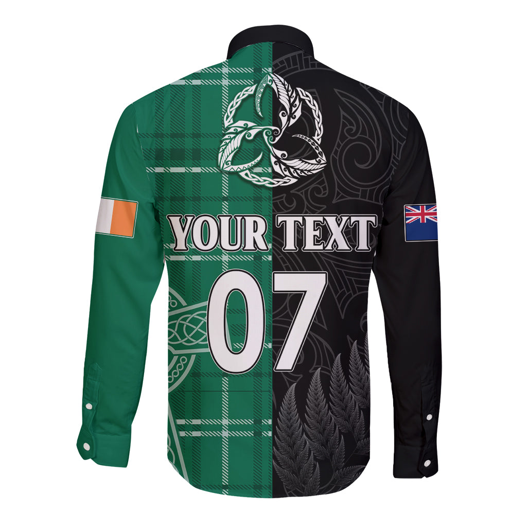 Personalised New Zealand Mix Ireland Rugby Long Sleeve Button Shirt Celtic Knot Mix Silver Ferns - Wonder Print Shop