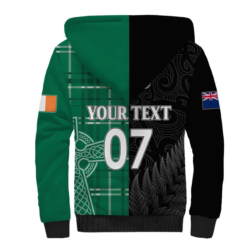 Personalised New Zealand Mix Ireland Rugby Sherpa Hoodie Celtic Knot Mix Silver Ferns - Wonder Print Shop