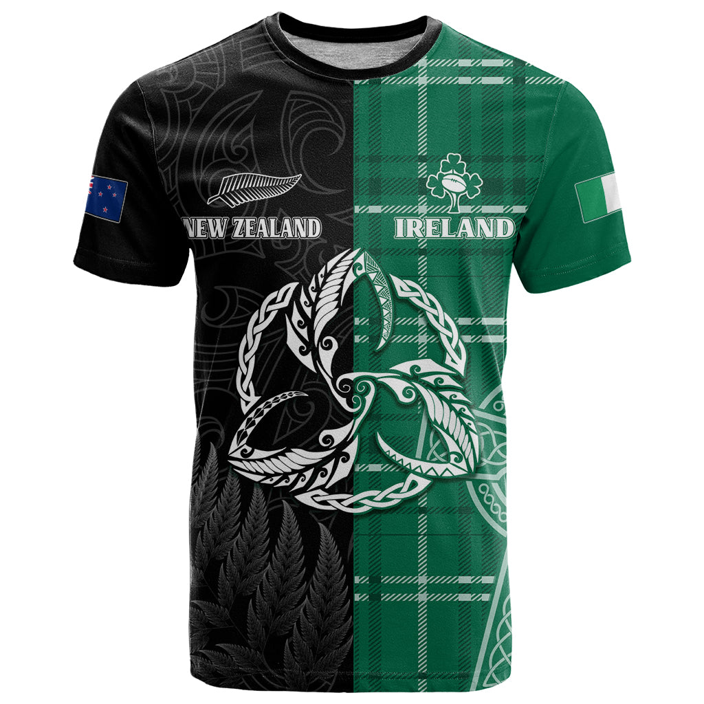 Personalised New Zealand Mix Ireland Rugby T Shirt Celtic Knot Mix Silver Ferns LT7