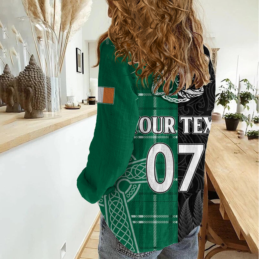 Personalised New Zealand Mix Ireland Rugby Women Casual Shirt Celtic Knot Mix Silver Ferns - Wonder Print Shop