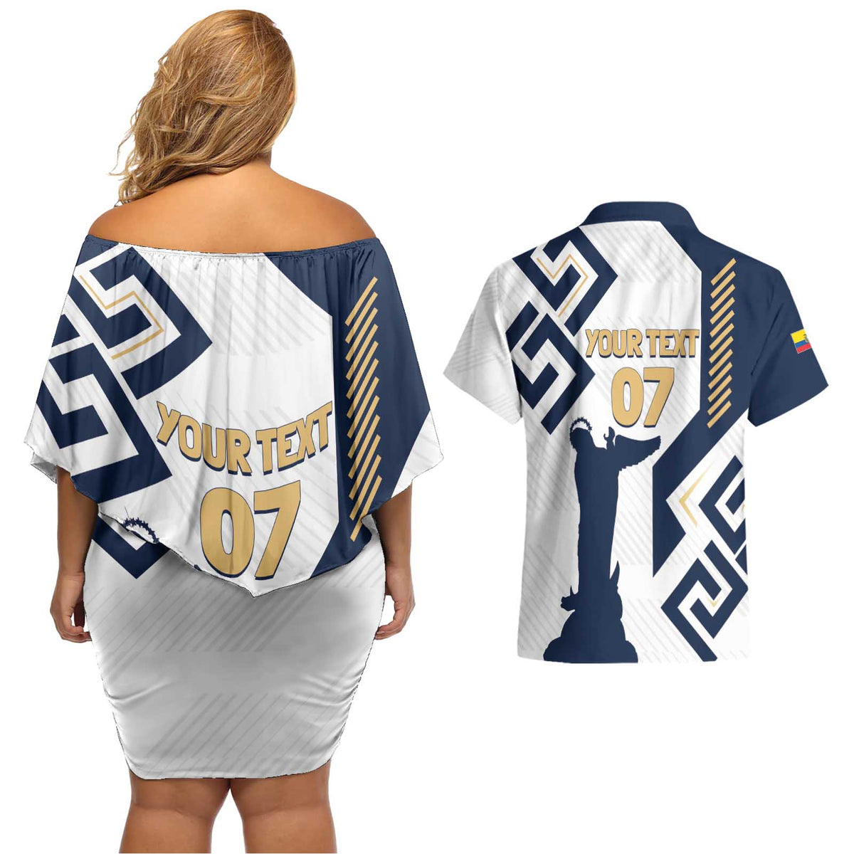 Ecuador Football Custom Couples Matching Off Shoulder Short Dress and Hawaiian Shirt La Tricolors 2024 Virgen de El Panecillo LT7 - Wonder Print Shop
