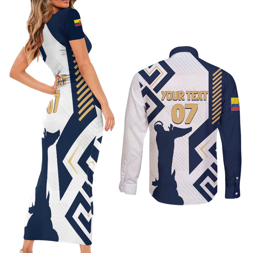 Ecuador Football Custom Couples Matching Short Sleeve Bodycon Dress and Long Sleeve Button Shirt La Tricolors 2024 Virgen de El Panecillo LT7 - Wonder Print Shop