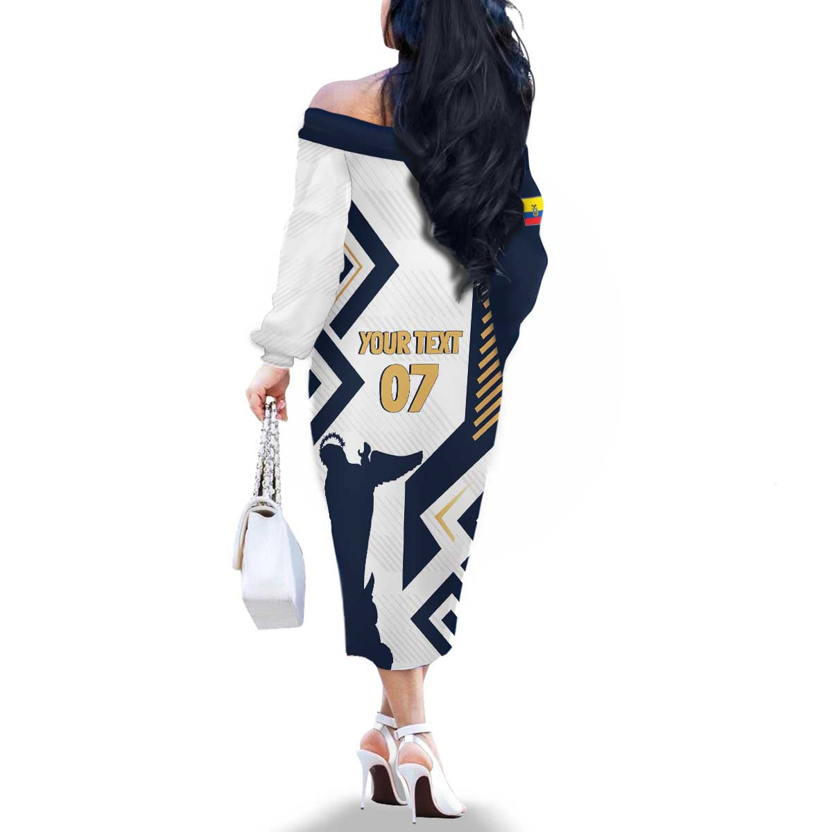 Ecuador Football Custom Family Matching Off The Shoulder Long Sleeve Dress and Hawaiian Shirt La Tricolors 2024 Virgen de El Panecillo - Wonder Print Shop
