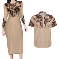 Cowboys Wild West Couples Matching Long Sleeve Bodycon Dress and Hawaiian Shirt Cow Prints - Wonder Print Shop