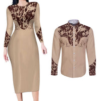 Cowboys Wild West Couples Matching Long Sleeve Bodycon Dress and Long Sleeve Button Shirt Cow Prints - Wonder Print Shop